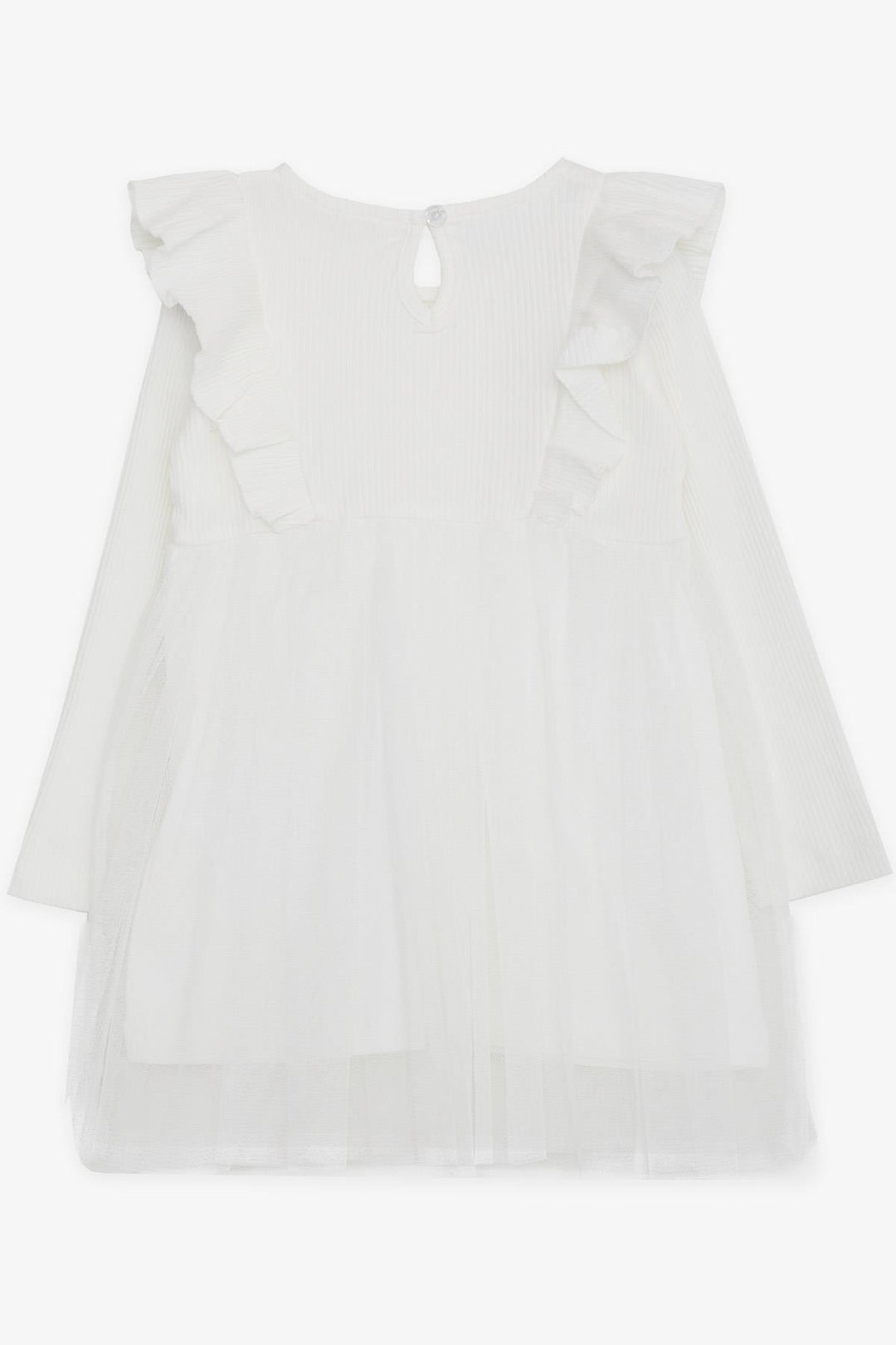 BRE Breeze Baby Girl Long Sleeve Dress with Frilled Tulle Shoulder 9 Months-3 Years, White - Sagunto