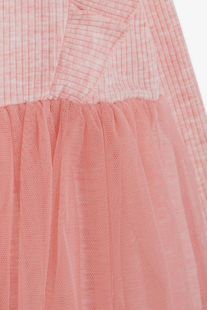 BRE Breeze Baby Girl Long Sleeve Dress with Frilled Tulle Shoulder 9 Months-3 Years, Salmon Melange - Camarillo