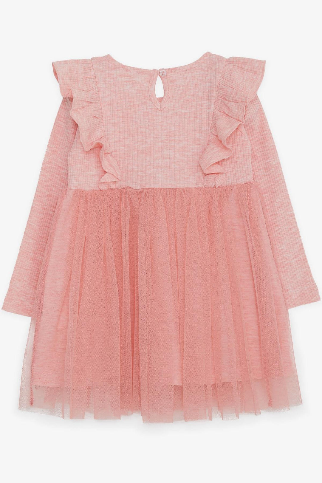 BRE Breeze Baby Girl Long Sleeve Dress with Frilled Tulle Shoulder 9 Months-3 Years, Salmon Melange - Camarillo