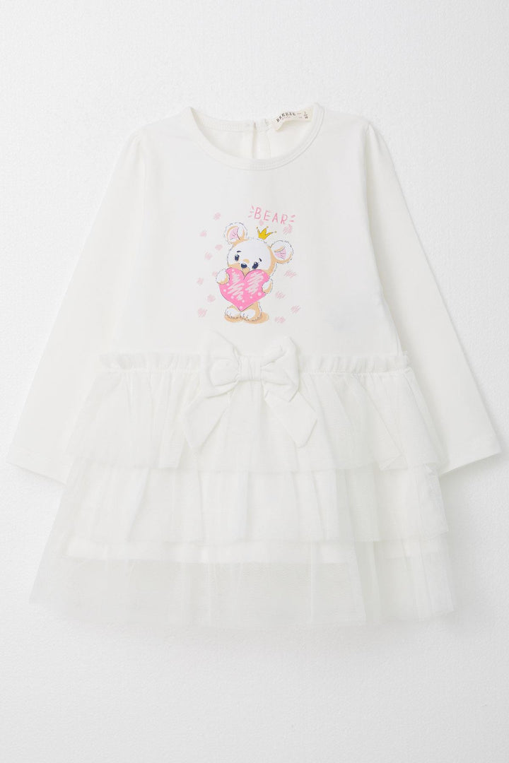 BRE Breeze Baby Girl Long Sleeve Dress Cute Bear Wearing Crown Printed 9 Months-3 Years, Ecru - Drobeta-Turnu Severin