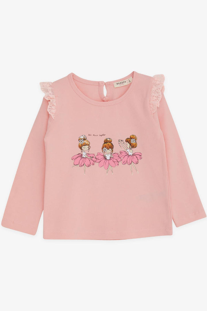 BRE Breeze Girl Baby Long Sleeve T-Shirt Dancer Girl Printed with Lace 9 Months-3 Years, Powder - Mitcham