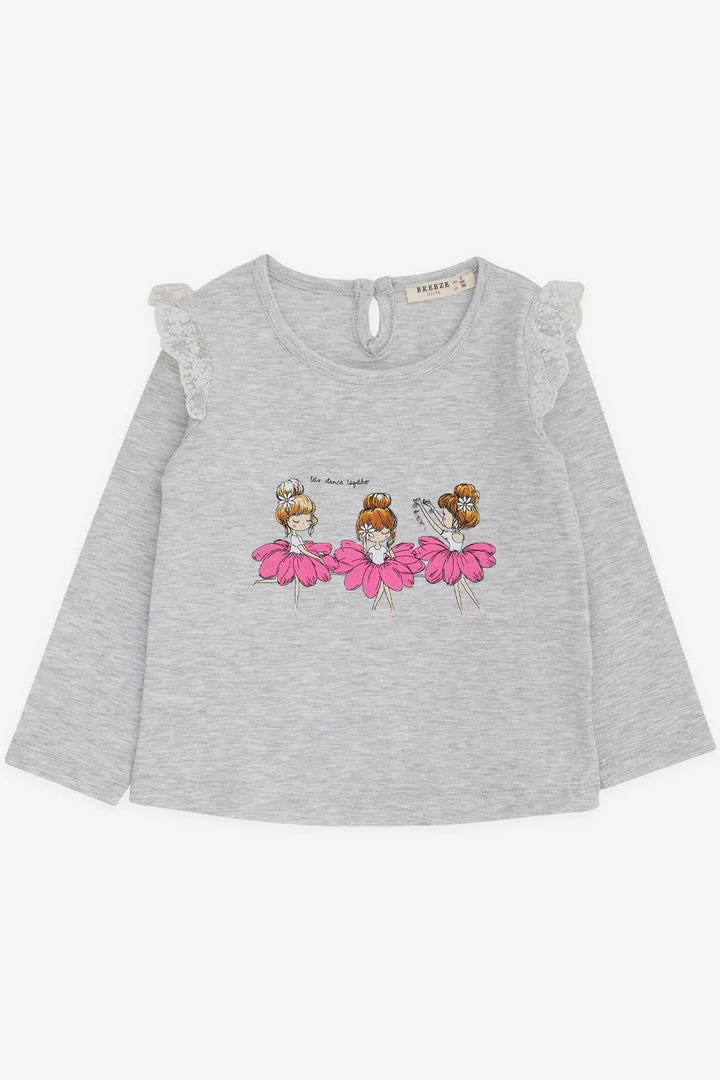 BRE Breeze Baby Girl Long Sleeve T-Shirt Dancer Girl Printed with Lace 9 Months-3 Years, Light Grey Melange - Ciudad de Atlixco