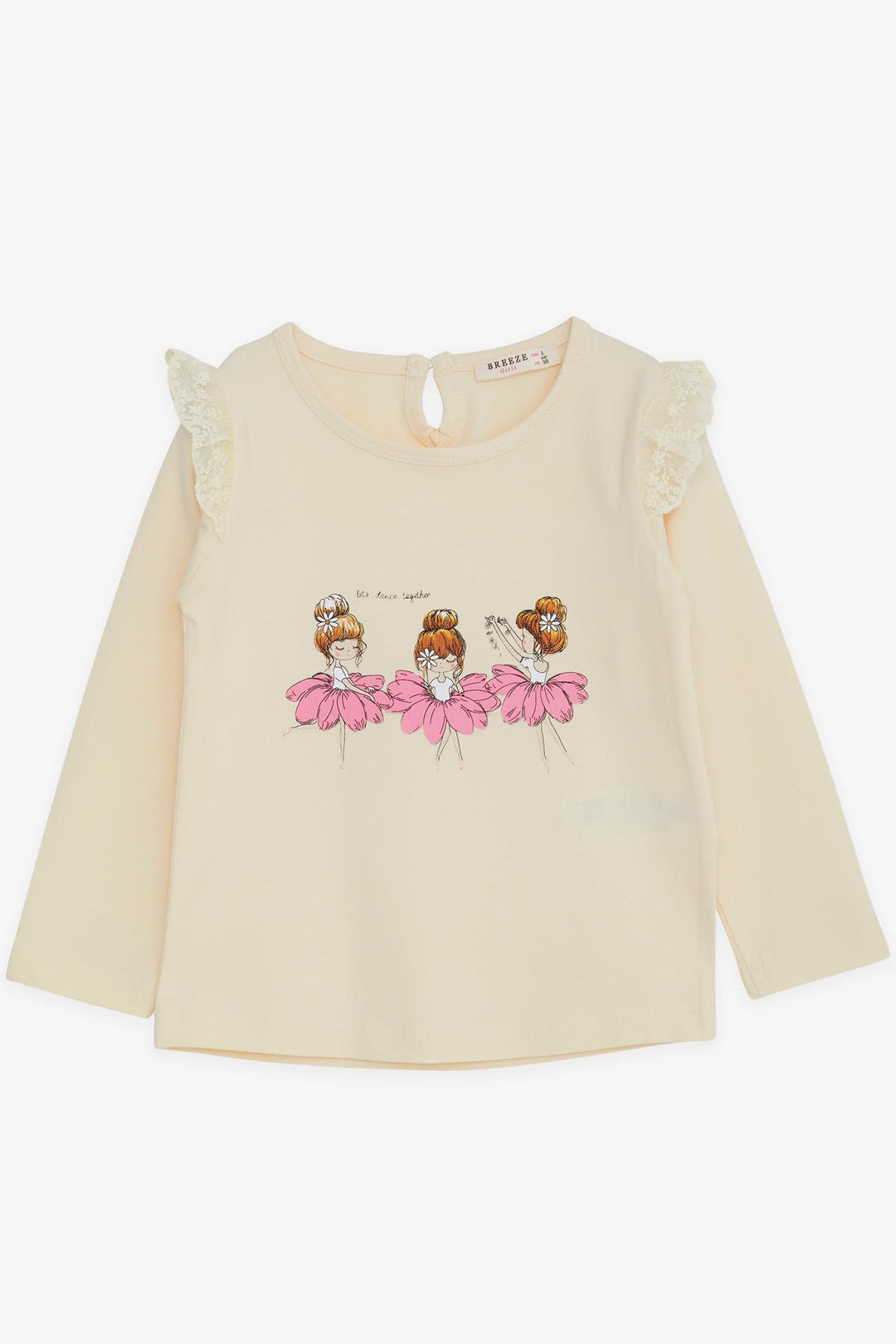 BRE Breeze Baby Girl Long Sleeve T-Shirt Dancer Girl Printed with Lace 9 Months-3 Years, Cream - Pioltello