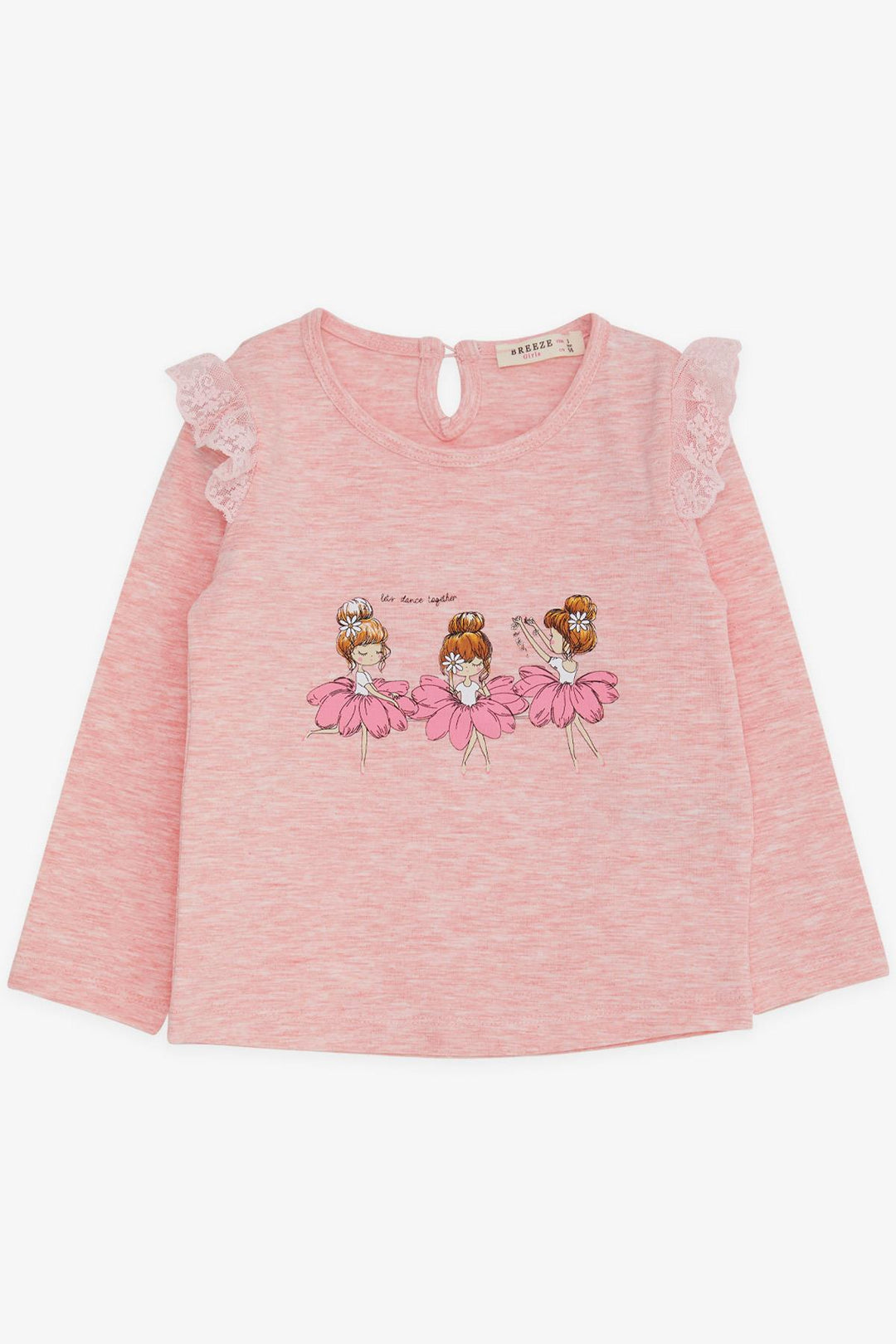 BRE Breeze Baby Girl Long Sleeve T-Shirt Dancer Girl Printed with Lace 9 Months-3 Years, Salmon Melange - Long Eaton