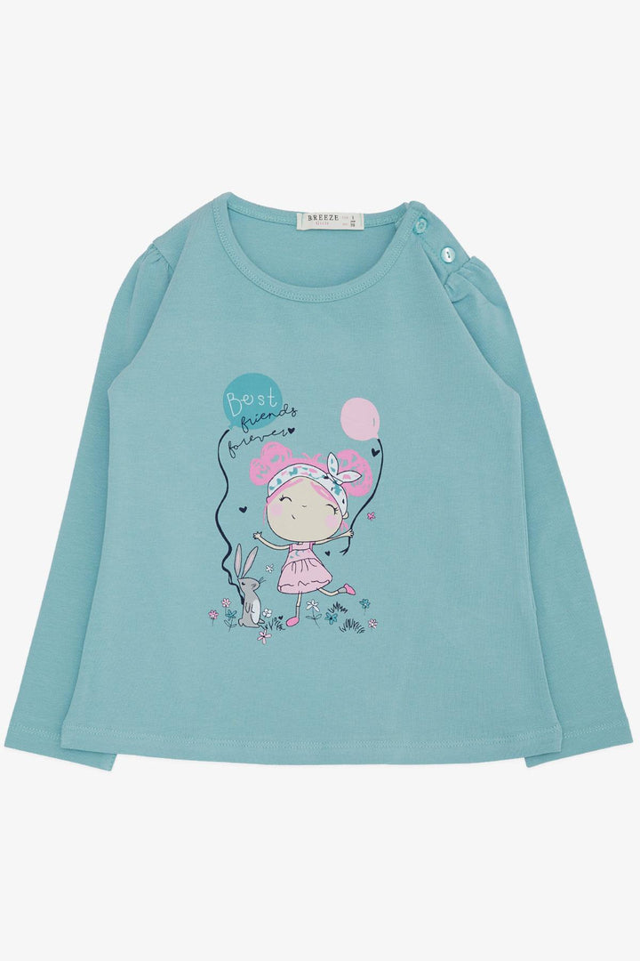 BRE Breeze Baby Girl Long Sleeve T-Shirt Friendship Themed Cute Bunny & Girl Printed 9 Months-3 Years, Aqua Green - Watertown Town