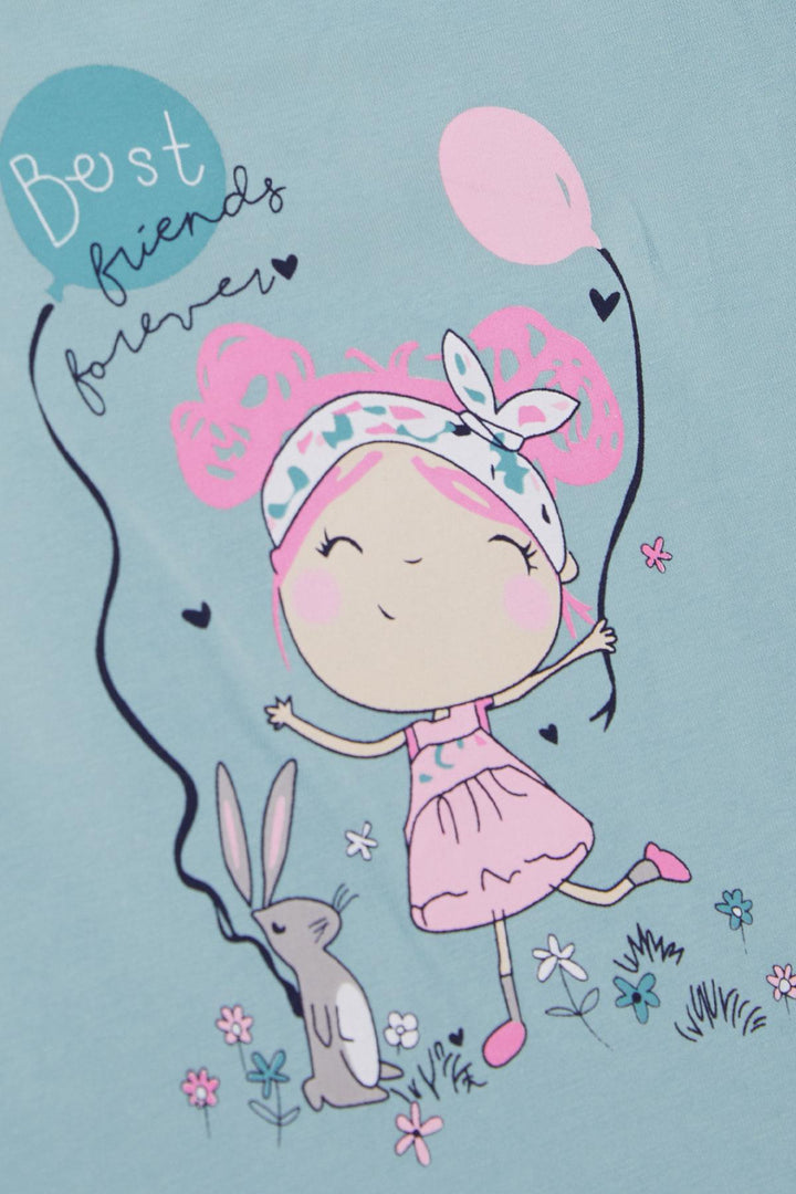 BRE Breeze Baby Girl Long Sleeve T-Shirt Friendship Themed Cute Bunny & Girl Printed 9 Months-3 Years, Aqua Green - Watertown Town