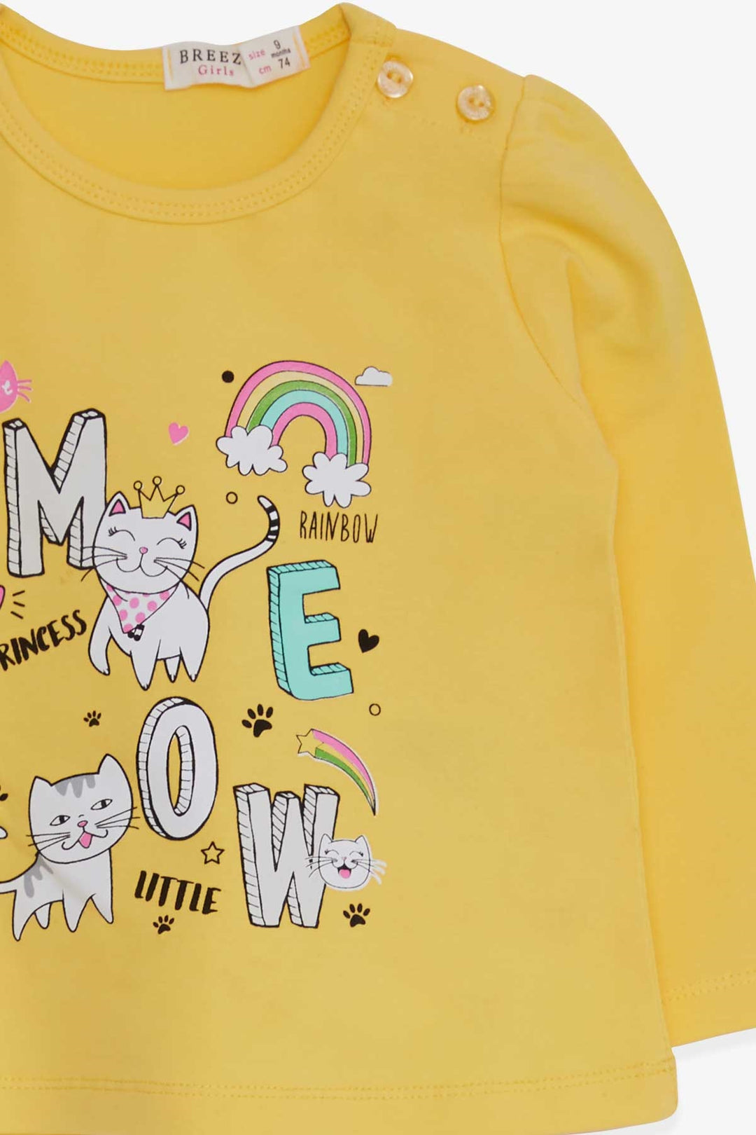 BRE Breeze Baby Girl Long Sleeve T-Shirt with Cat Print 9 Months-3 Years, Yellow - League City