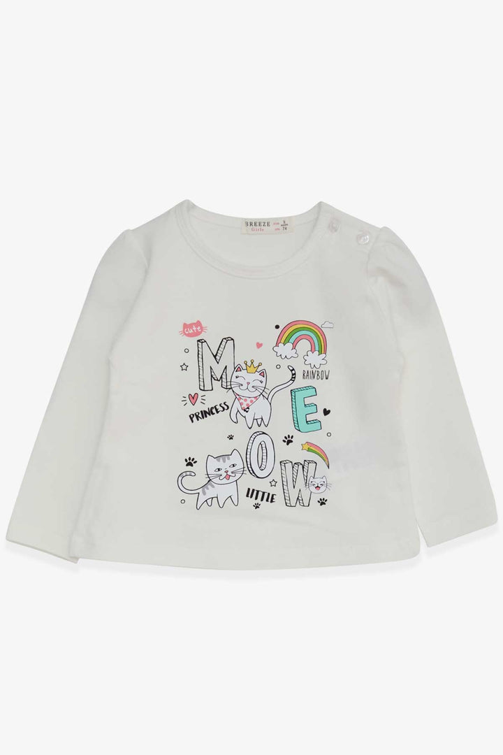 BRE Breeze Baby Girl Long Sleeve T-Shirt with Cat Print 9 Months-3 Years, Ecru - Lorca