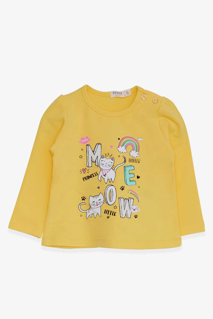 BRE Breeze Baby Girl Long Sleeve T-Shirt with Cat Print 9 Months-3 Years, Yellow - League City