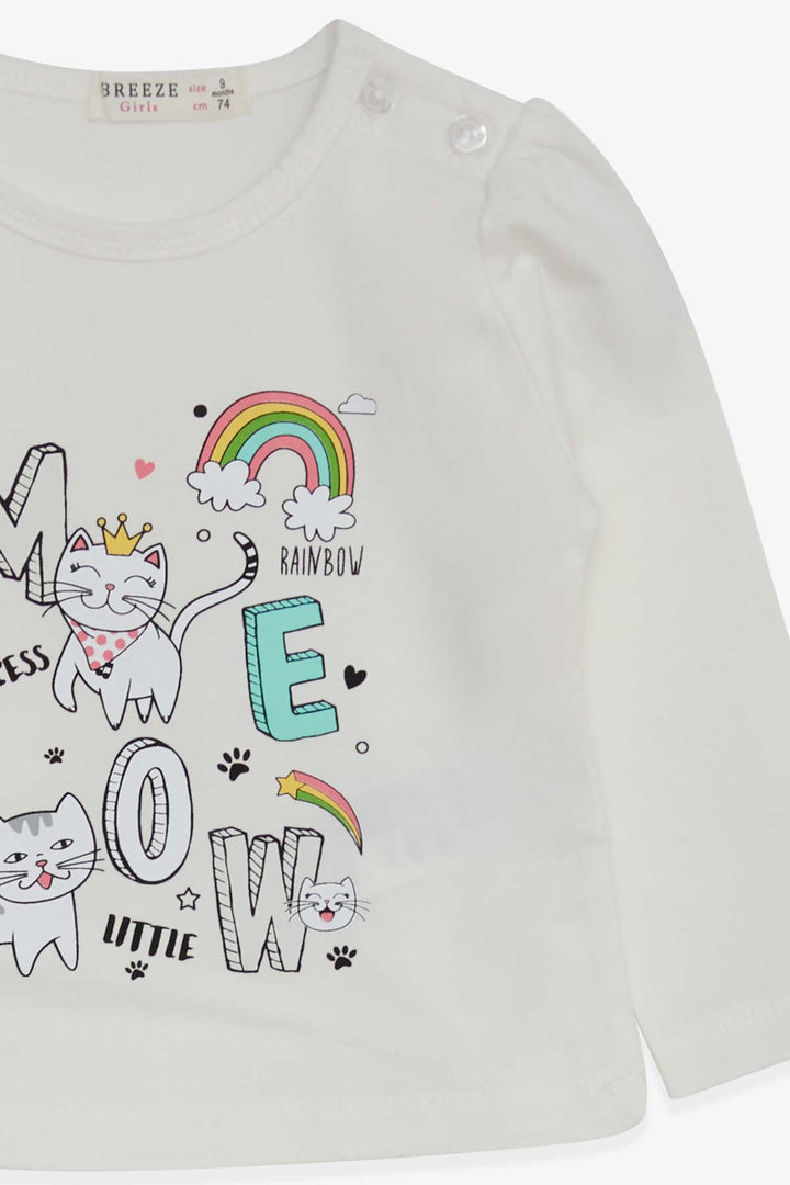 BRE Breeze Baby Girl Long Sleeve T-Shirt with Cat Print 9 Months-3 Years, Ecru - Lorca