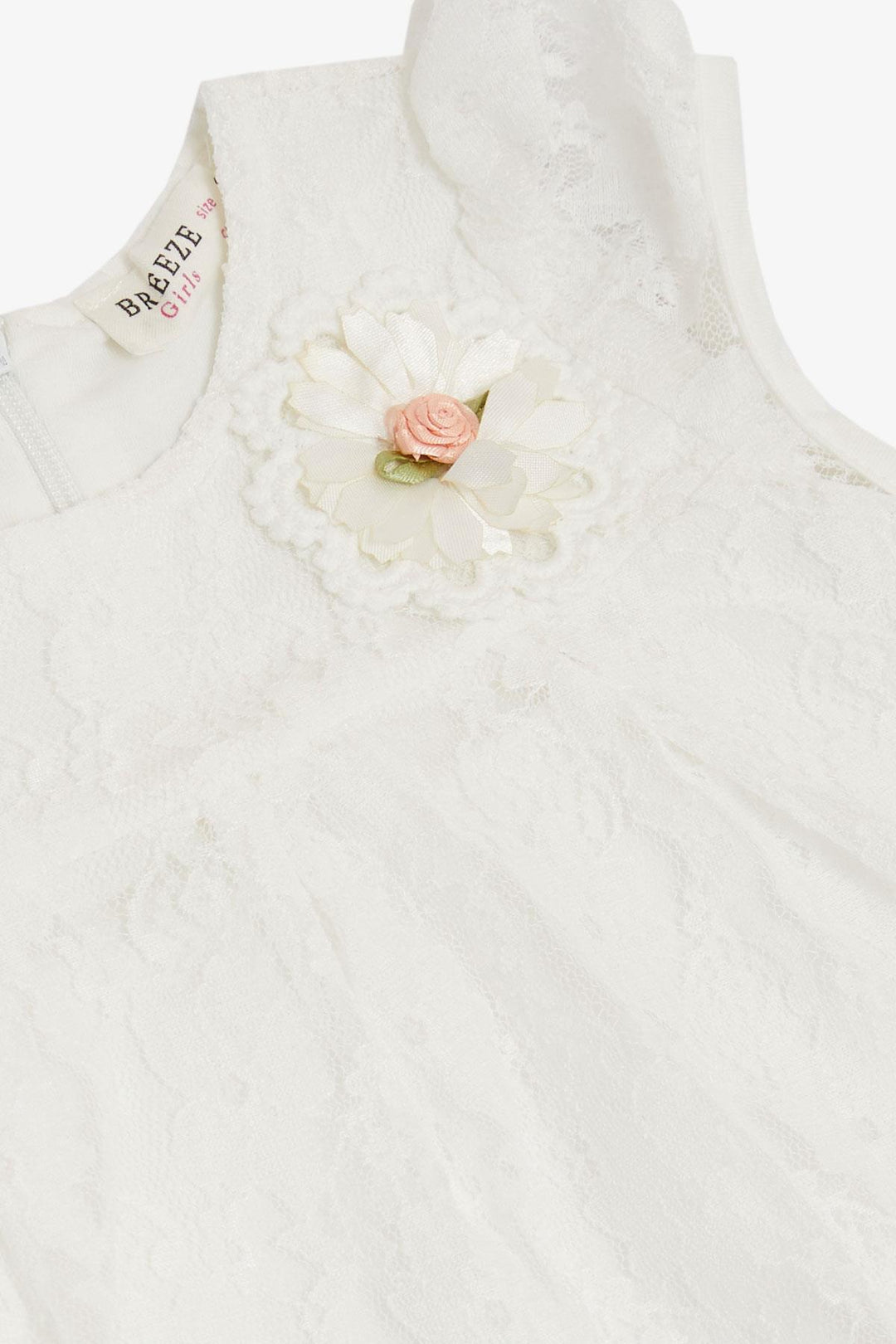 BRE Breeze Baby Girl Bodysuit Dress with Flower Detail Lace, 6 Months-2 Years, Ecru - Media