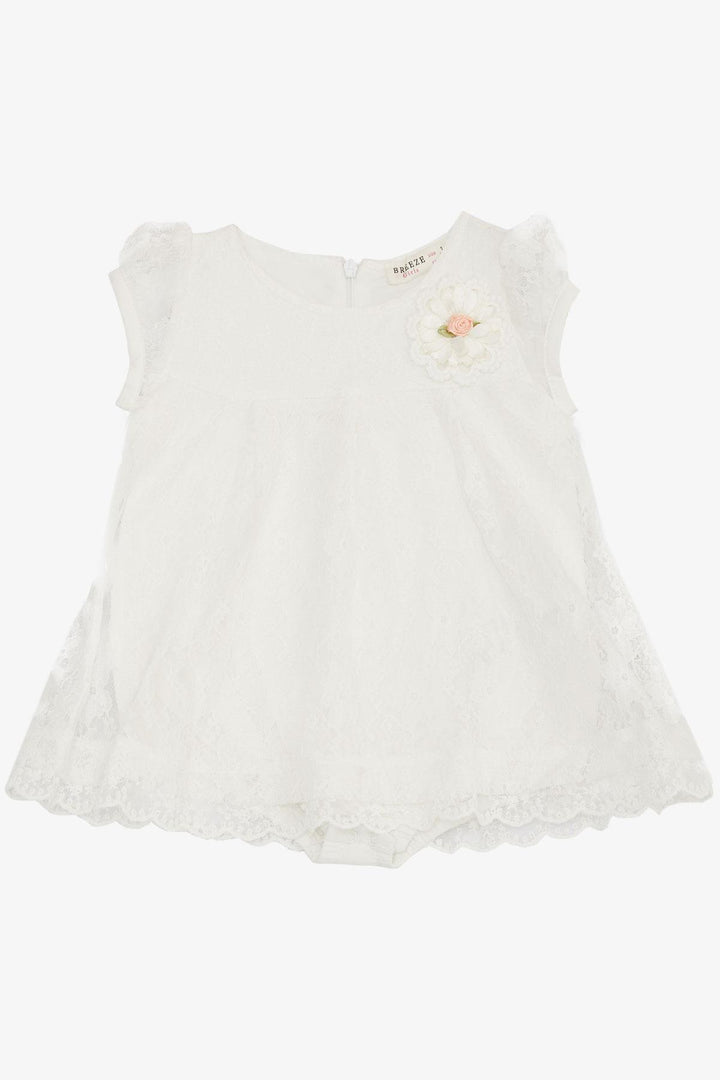 BRE Breeze Baby Girl Bodysuit Dress with Flower Detail Lace, 6 Months-2 Years, Ecru - Media