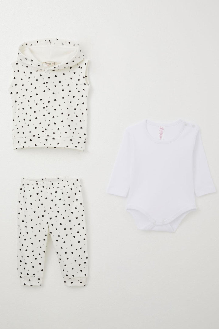 BRE Breeze Baby Girl Bodysuit 3-Piece Set with Tiny Heart Pattern, White, 4 Months Year - Woodbury