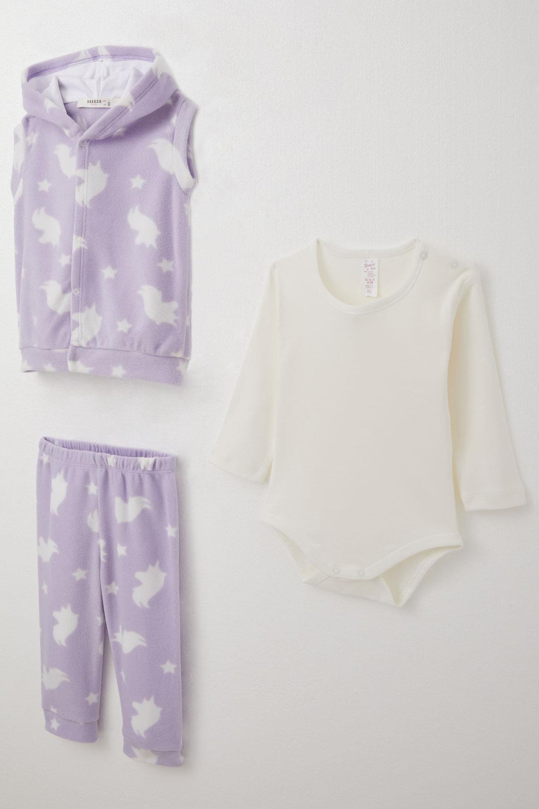 BRE Breeze Baby Girl Bodysuit 3-Piece Set Polar Star Patterned 4 Months Year, Lilac - New Bedford