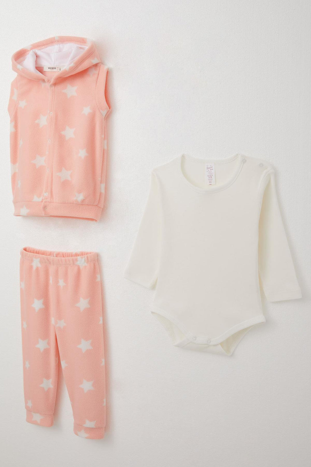 BRE Breeze Baby Girl Bodysuit 3-Piece Set Polar Star Patterned 4 Months Year, Salmon - Villahermosa