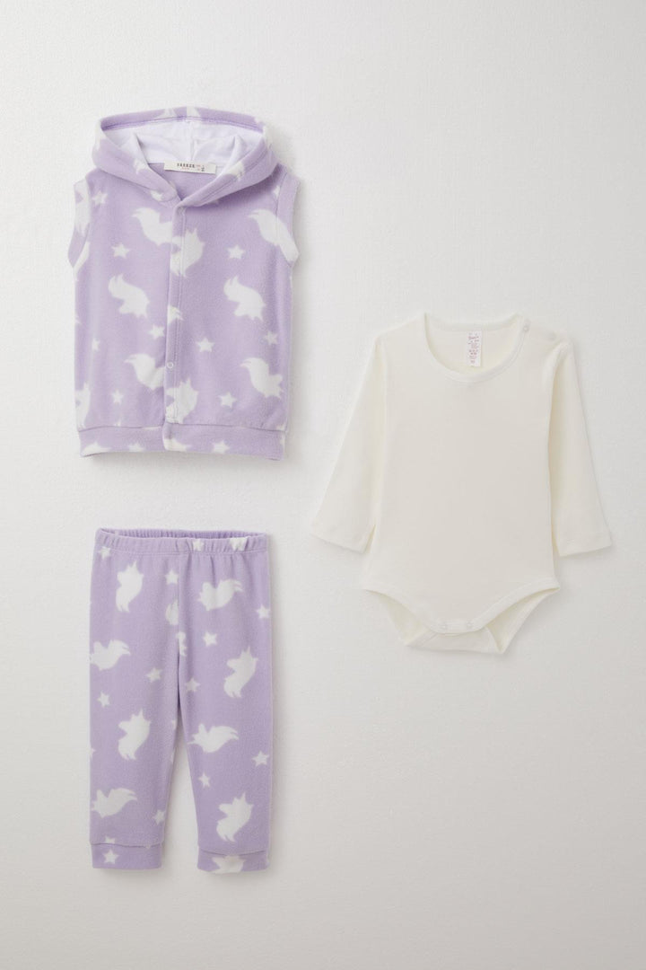 BRE Breeze Baby Girl Bodysuit 3-Piece Set Polar Star Patterned 4 Months Year, Lilac - New Bedford