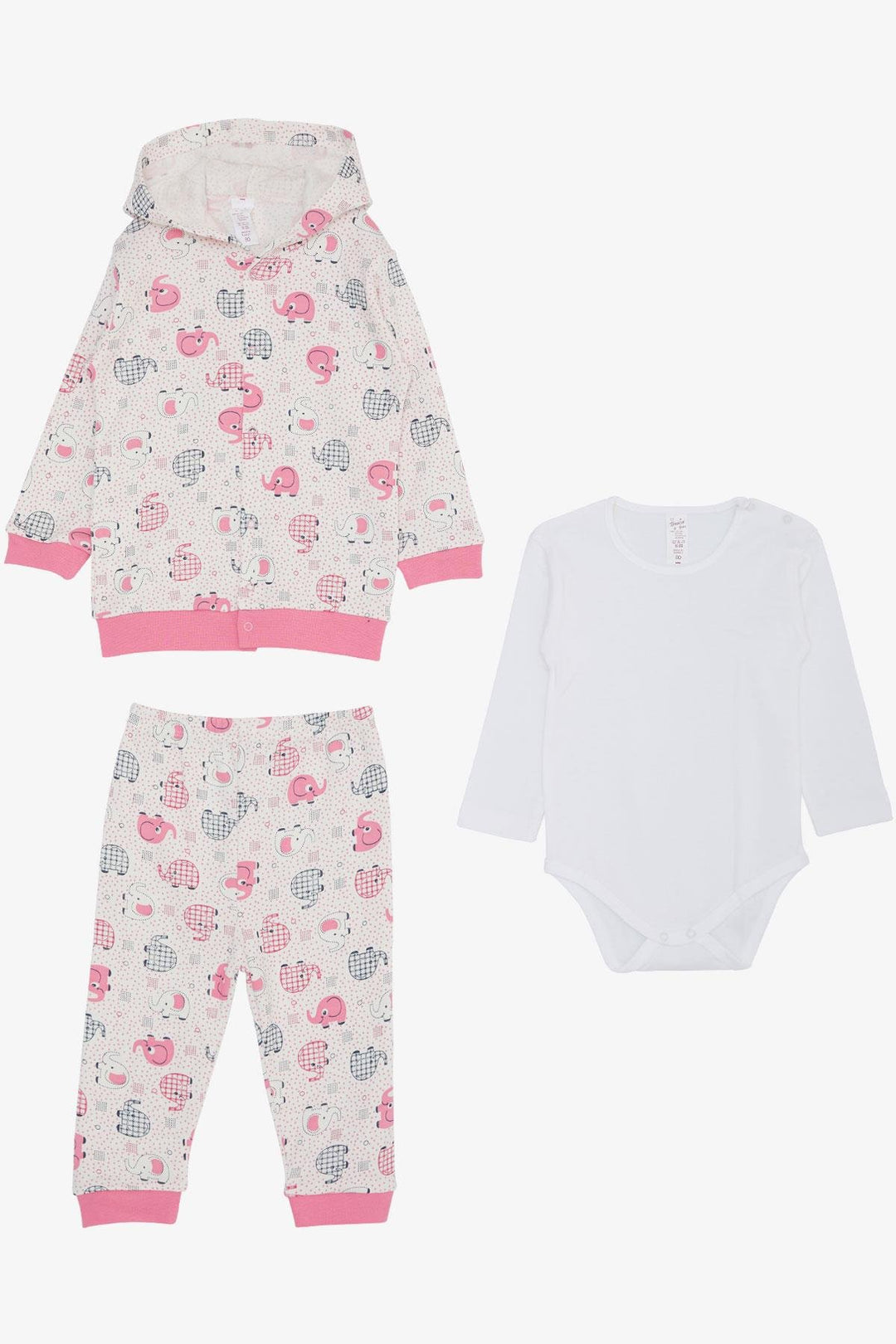 BRE Breeze Baby Girl Bodysuit 3-Piece Set Cute Baby Elephant Patterned 4 Months Year, Ecru - Santurce-Antiguo