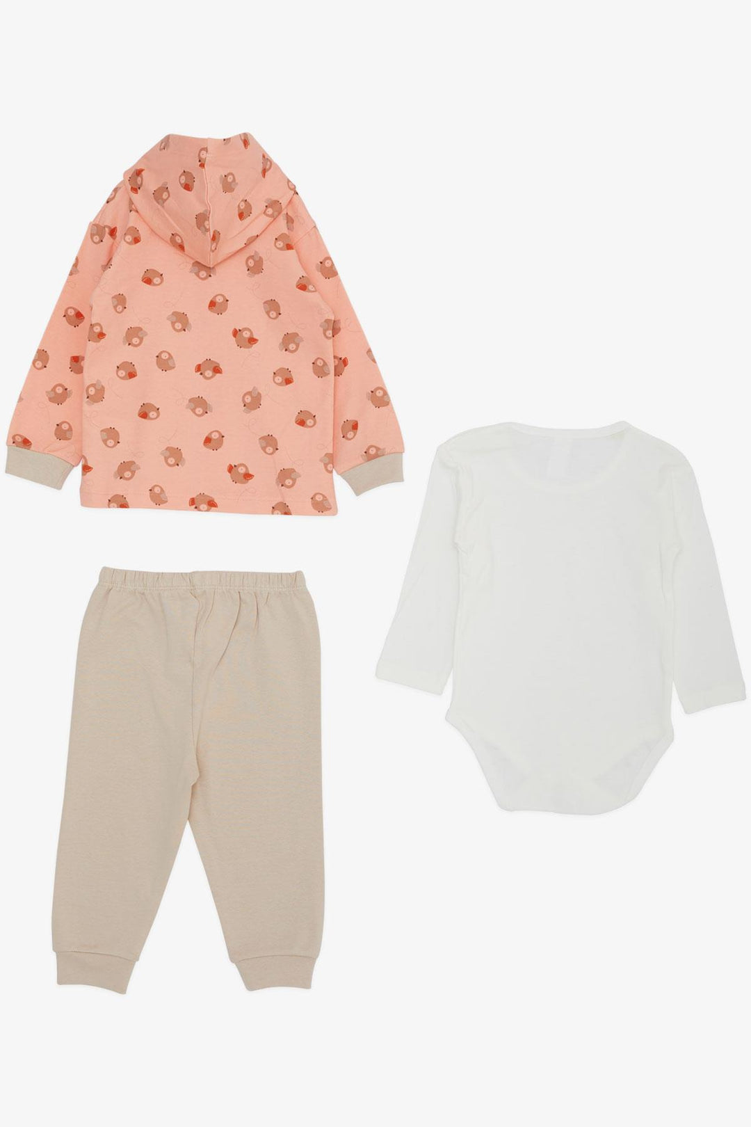 BRE Breeze Baby Girl Bodysuit 3-Piece Set Cute Bird Patterned 4 Months Year, Salmon - Los Angeles