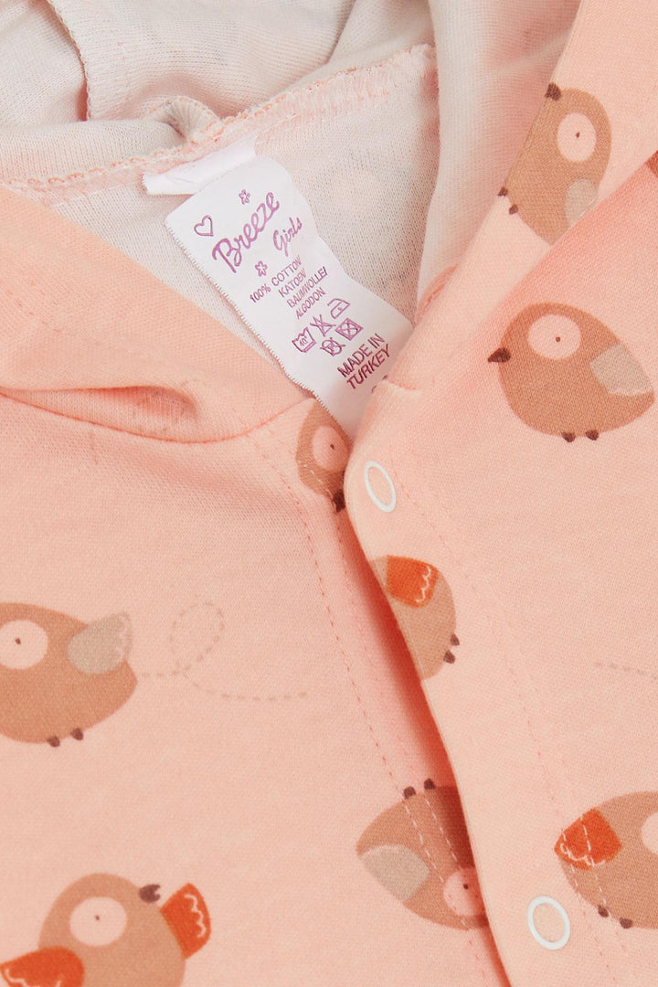 BRE Breeze Baby Girl Bodysuit 3-Piece Set Cute Bird Patterned Hooded 4 Months Year, Salmon - Salihorsk