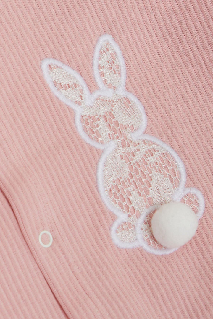 BRE Breeze Baby Girl Bodysuit 3-Piece Set with Bunny Embroidery and Pom Poms, 4 Months Year, Powder - Eugene