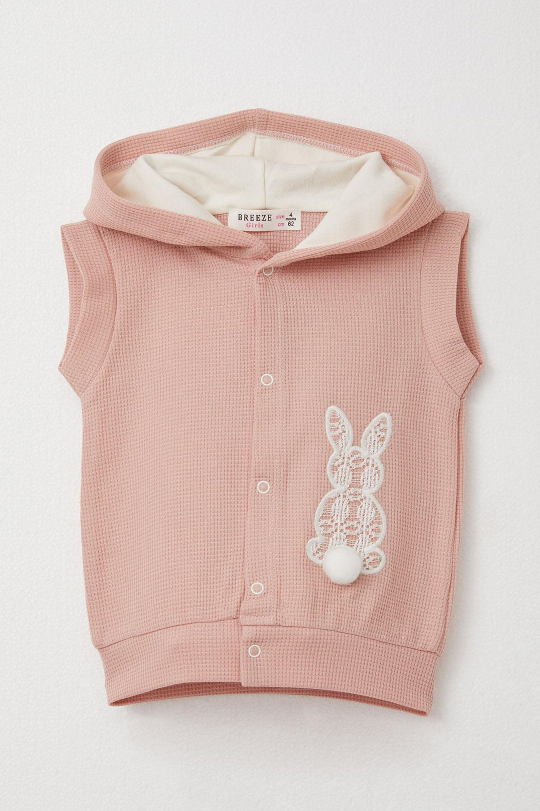 BRE Breeze Baby Girl Bodysuit 3-Piece Set with Bunny Embroidery and Pom Poms, 4 Months Year, Rose Pink. - Rocklin