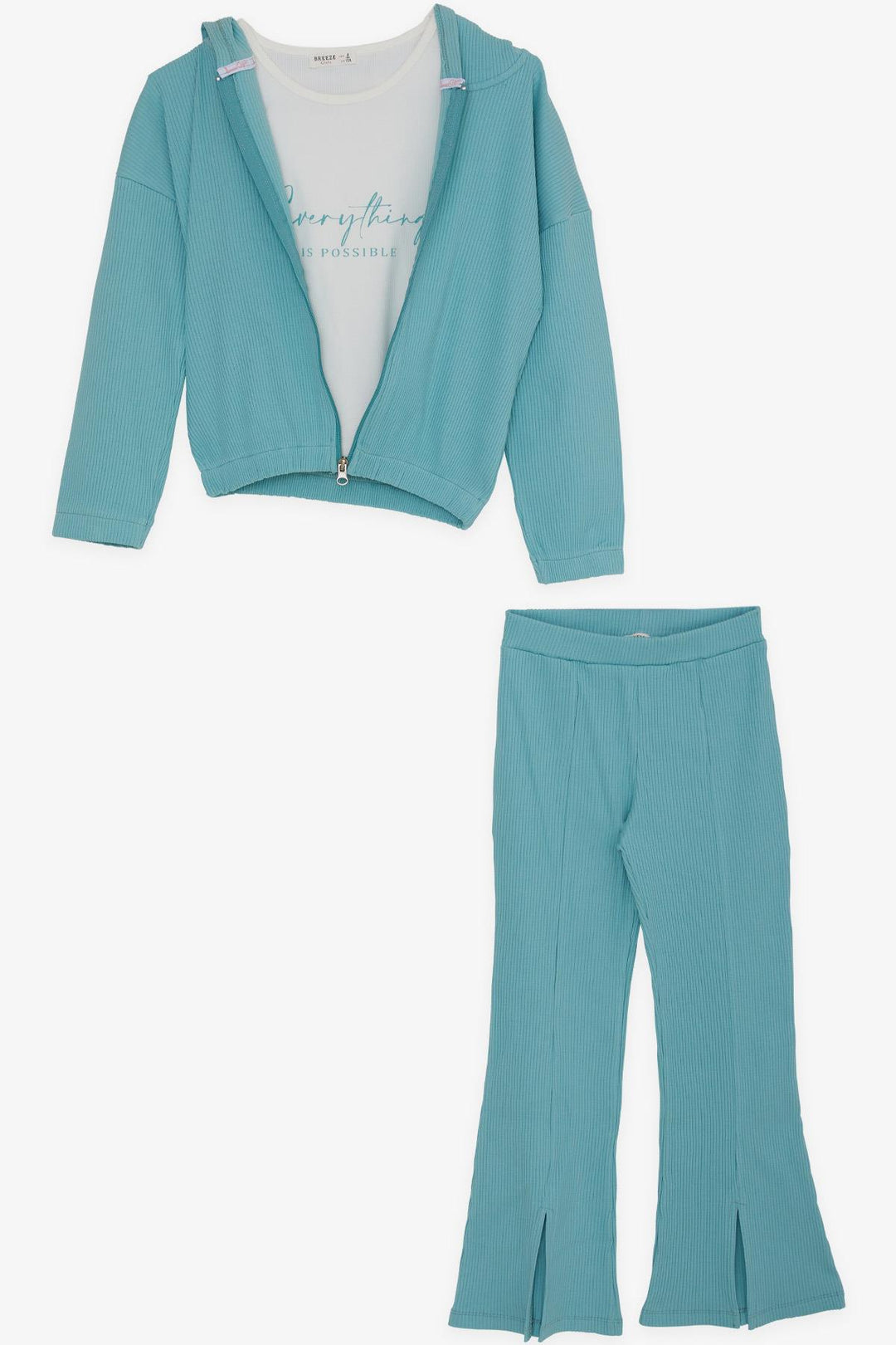 BRE Breeze Girl Child 3-Piece Legging Set with Ribbed Zippered Hem Slit, 50 Years, Aqua Green - Ermezinde