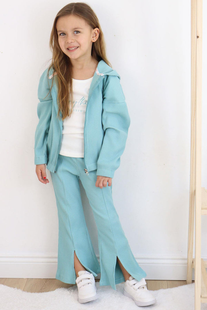 BRE Breeze Girl Child 3-Piece Legging Set with Ribbed Zippered Hem Slit, 50 Years, Aqua Green - Ermezinde