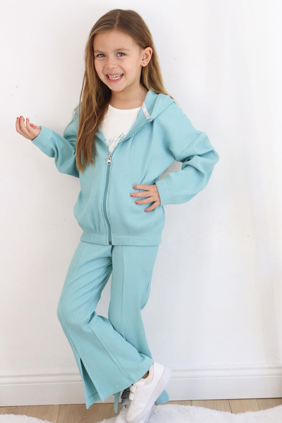 BRE Breeze Girl Child 3-Piece Legging Set with Ribbed Zippered Hem Slit, 50 Years, Aqua Green - Ermezinde