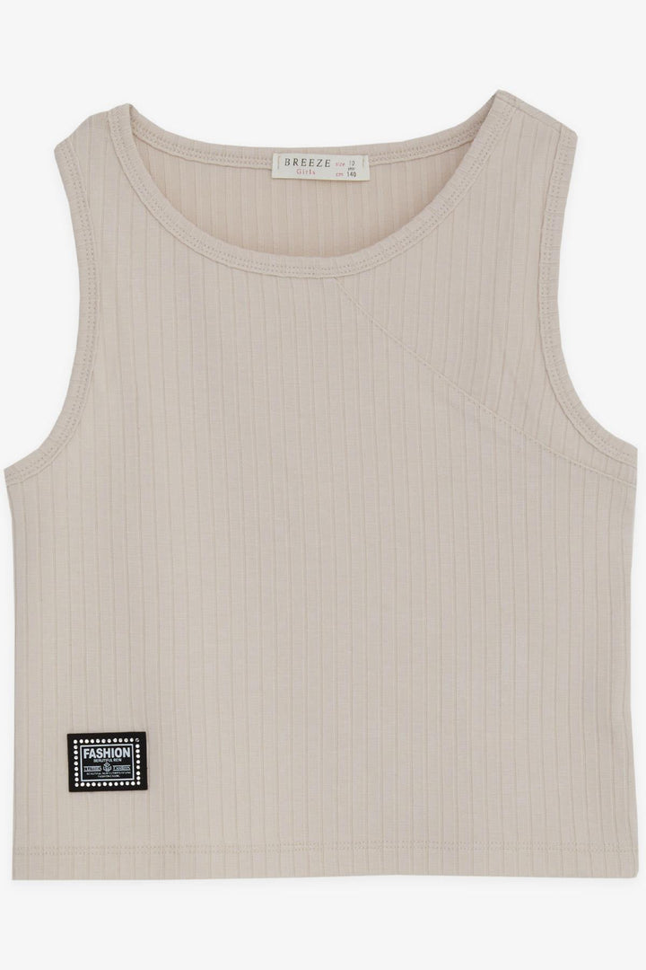 BRE Breeze Girl's Sleeveless T-Shirt with Stone Embellishments, 94 Years, Beige - Dundalk