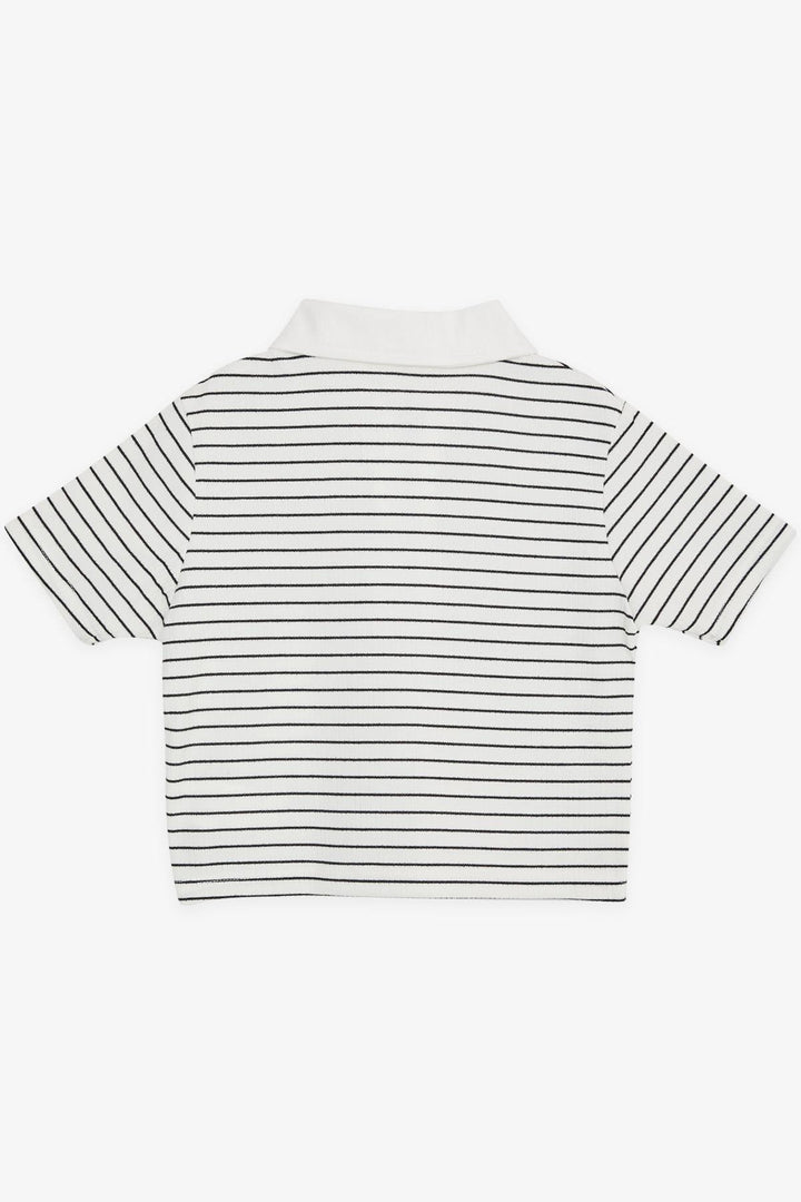 BRE Breeze Girl Child Crop T-Shirt Striped with Zipper, 94 Years, Ecru - Sartrouville