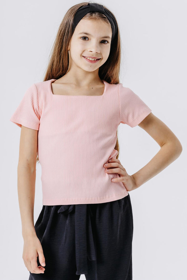 Bre Breeze Girl Child Top Top Квадратная шея 94 года, лосось - леса