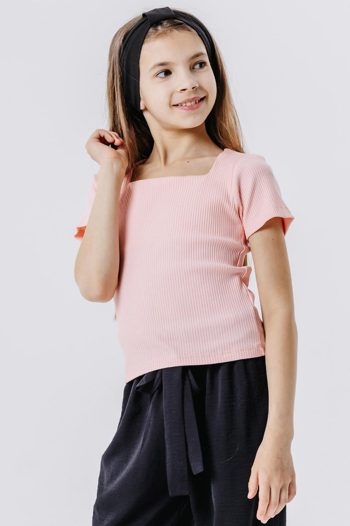 Bre Breeze Girl Child Top Top Квадратная шея 94 года, лосось - леса