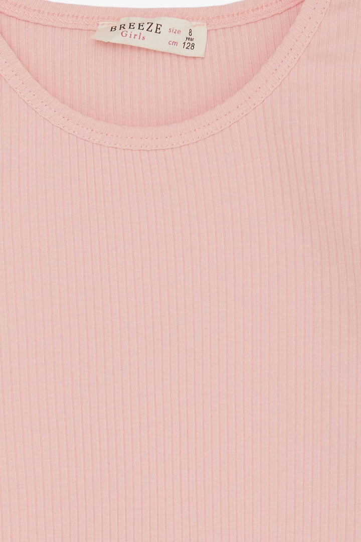 BRE Breeze Girl Child Crop T-Shirt with Belly Neckline Detail, 84 Years, Pink - Euclid