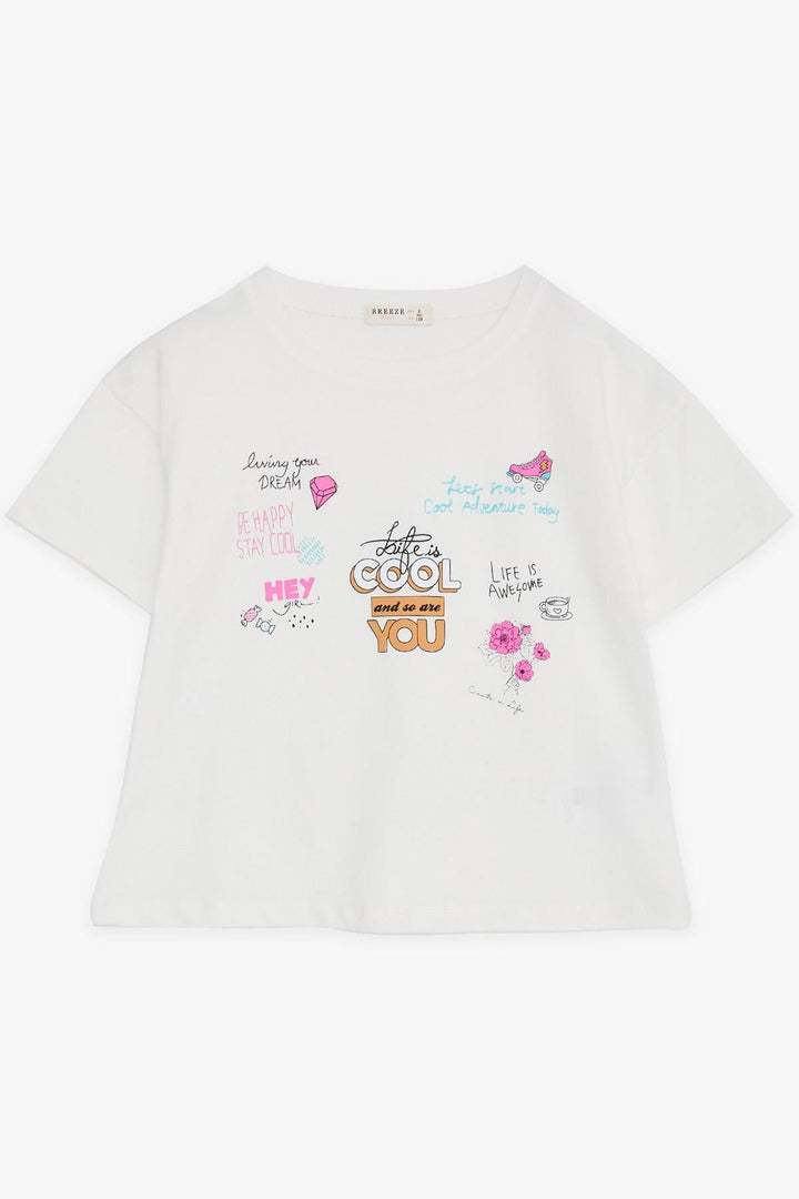 BRE Breeze Girl Child Crop T-shirt Happiness Themed 84 Years, Ecru - Ioánnina