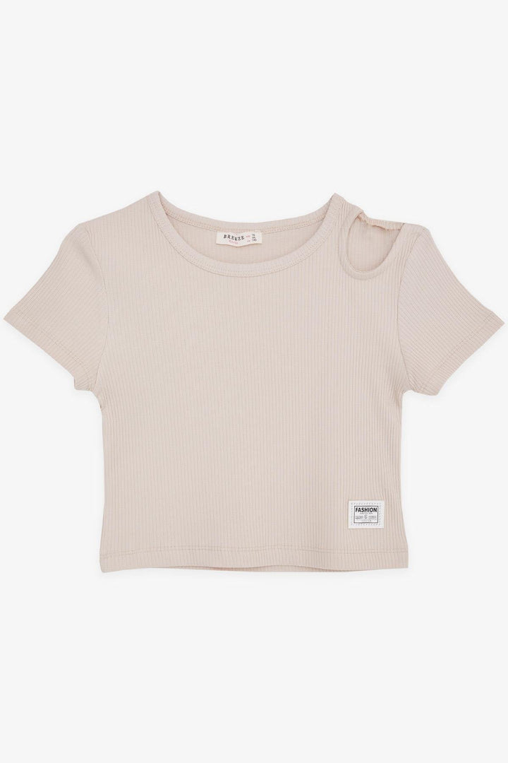 Bre Breeze Girl Child Crop Top с открытым плечом, деталь, ребристые 94 года, бежевый - Snizhne