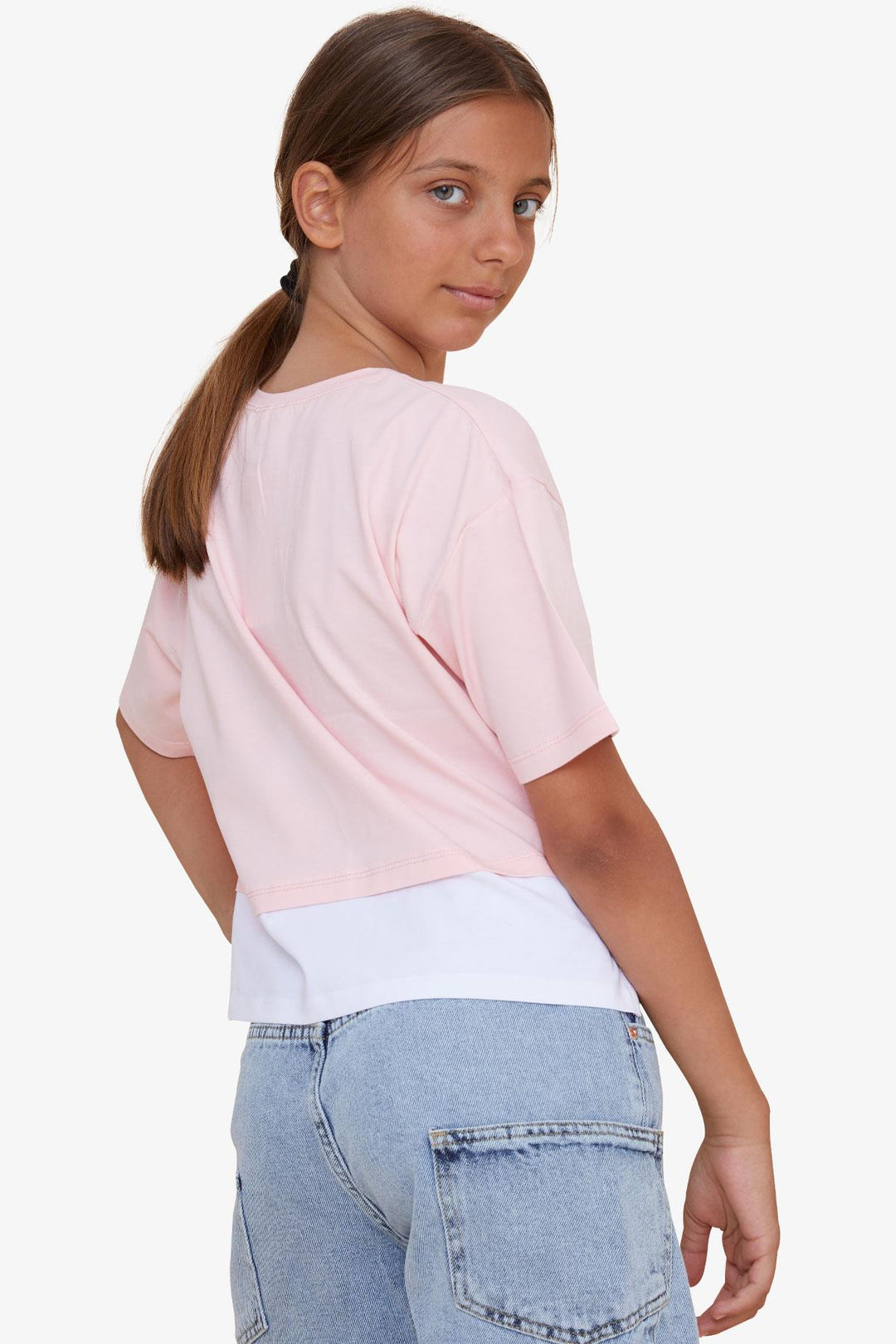 BRE Breeze Girl Child Crop T-Shirt with Printed Text and Side Slits, 94 Years, Pink - San Juan Capistrano