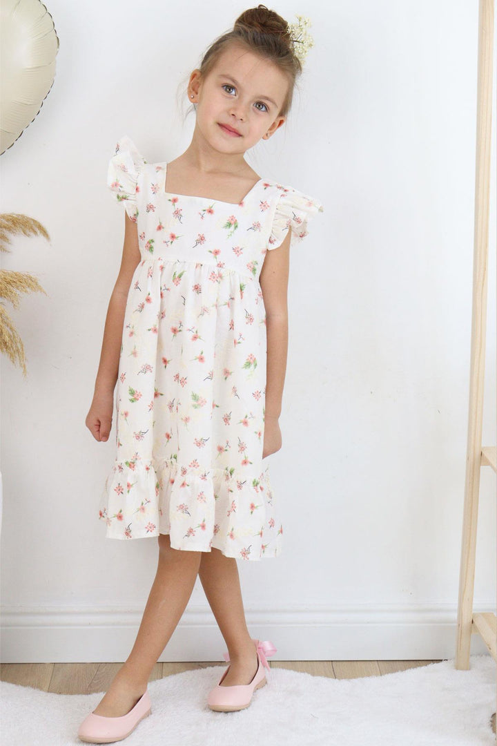 BRE Breeze Girl Dress Floral Ruffled Embroidered 2-6 Years, Ecru - London