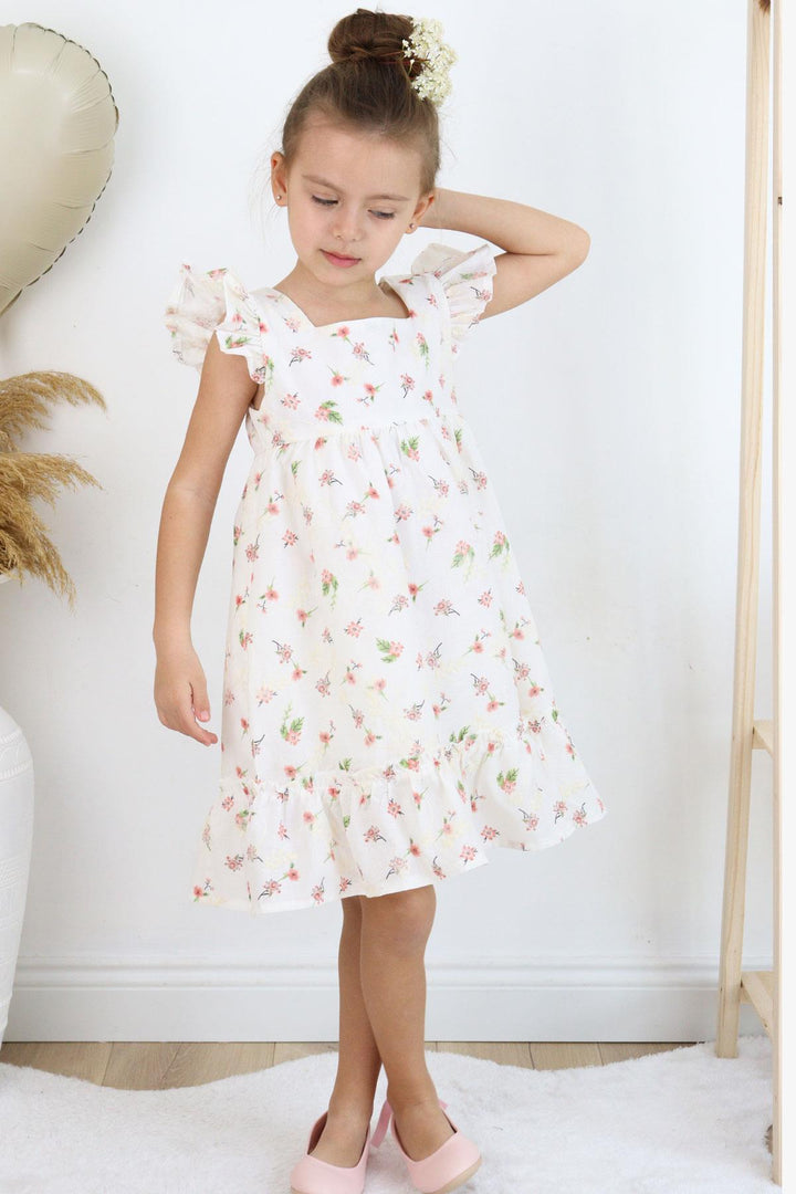 BRE Breeze Girl Dress Floral Ruffled Embroidered 2-6 Years, Ecru - London