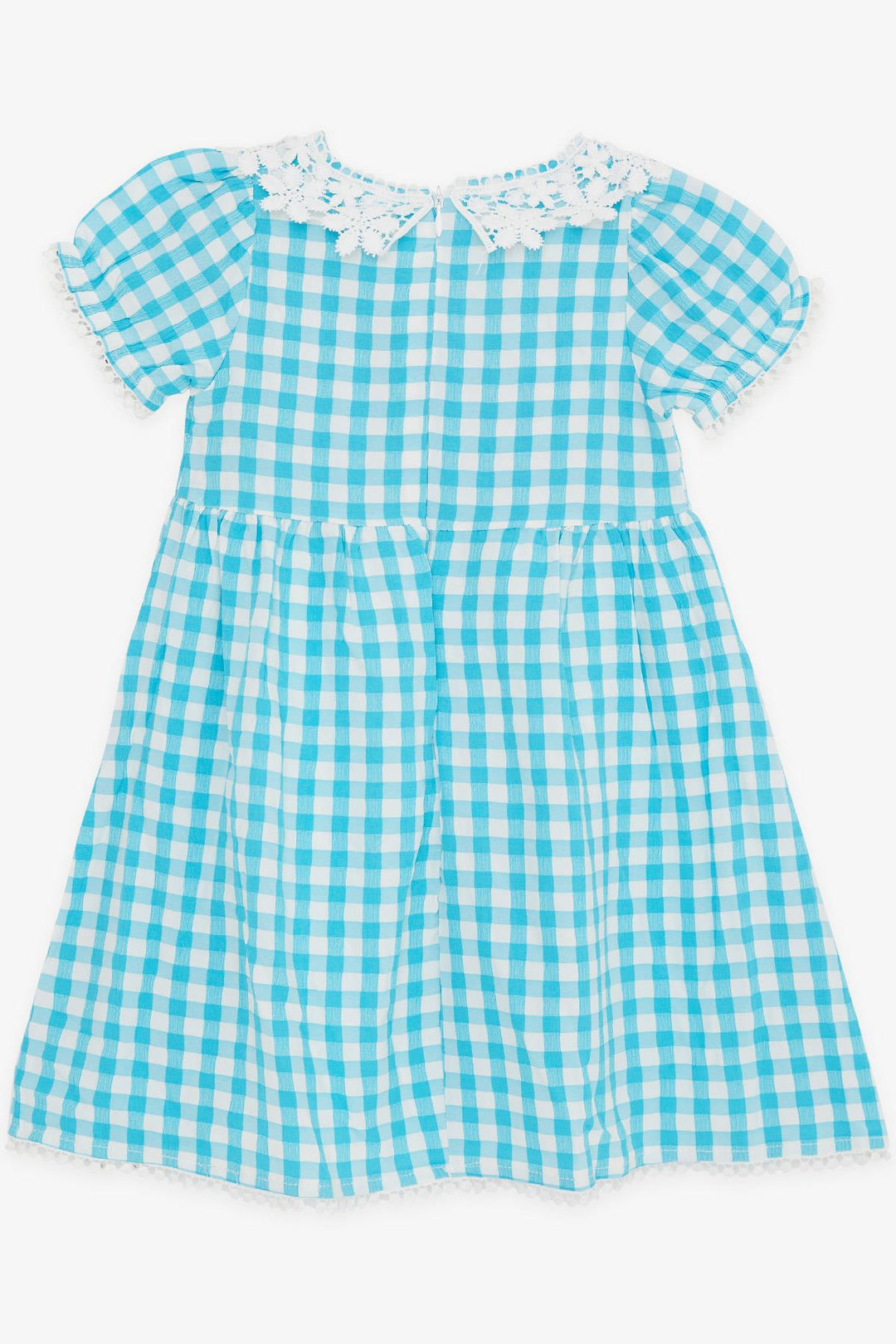 BRE Breeze Girl's Dress Plaid Patterned with Lace, 2-6 Years, Turquoise - Pozzuoli