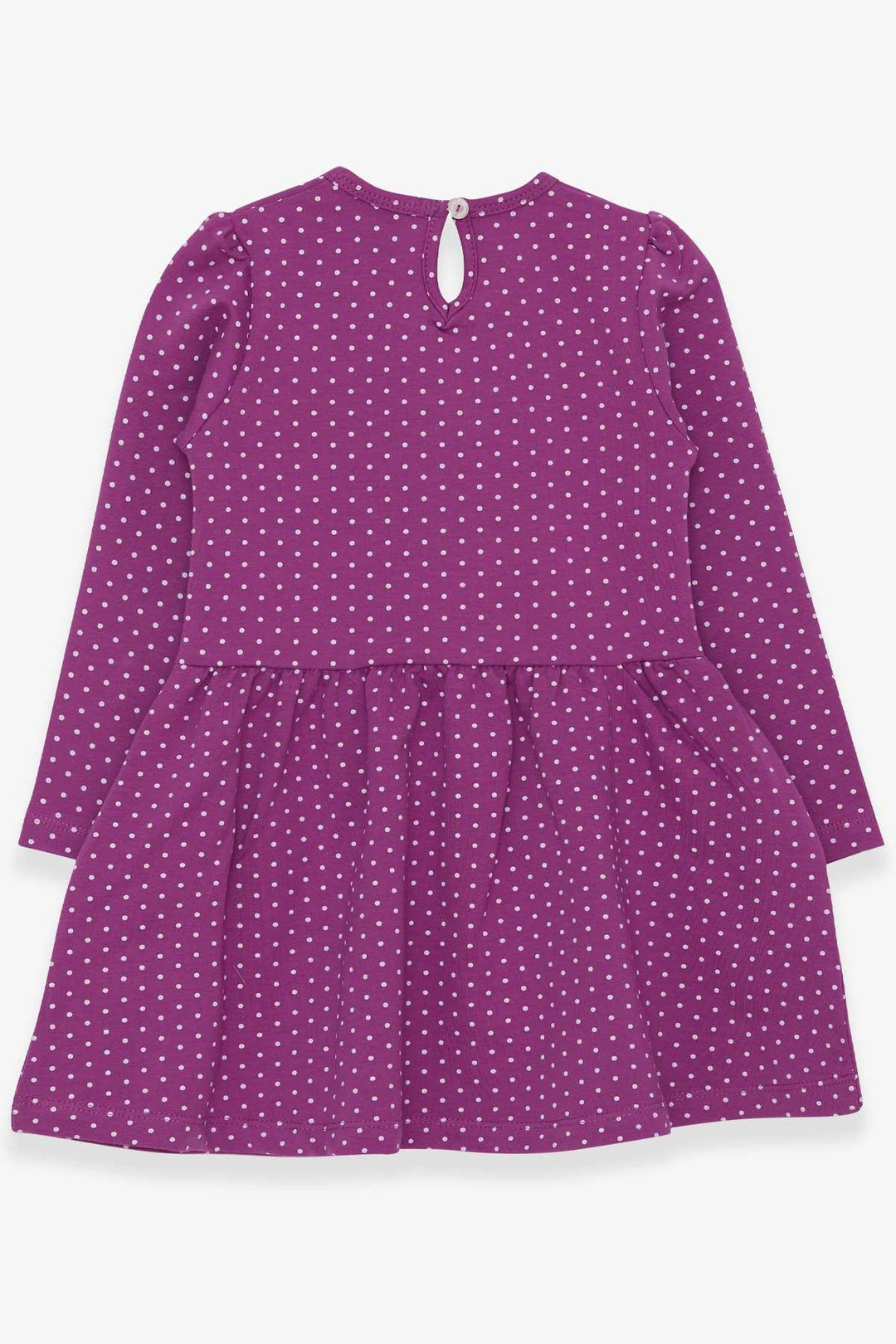 BRE Breeze Girl's Dress with Polka Dot Pattern and Printed Text, 3-7 Years, Purple - Cambridge