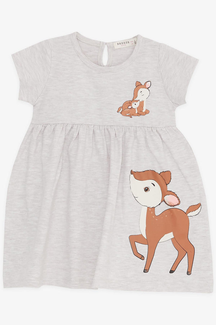 BRE Breeze Girl's Dress Cute Fawn Printed 1.5-5 Years, Beige Melange - Rouen