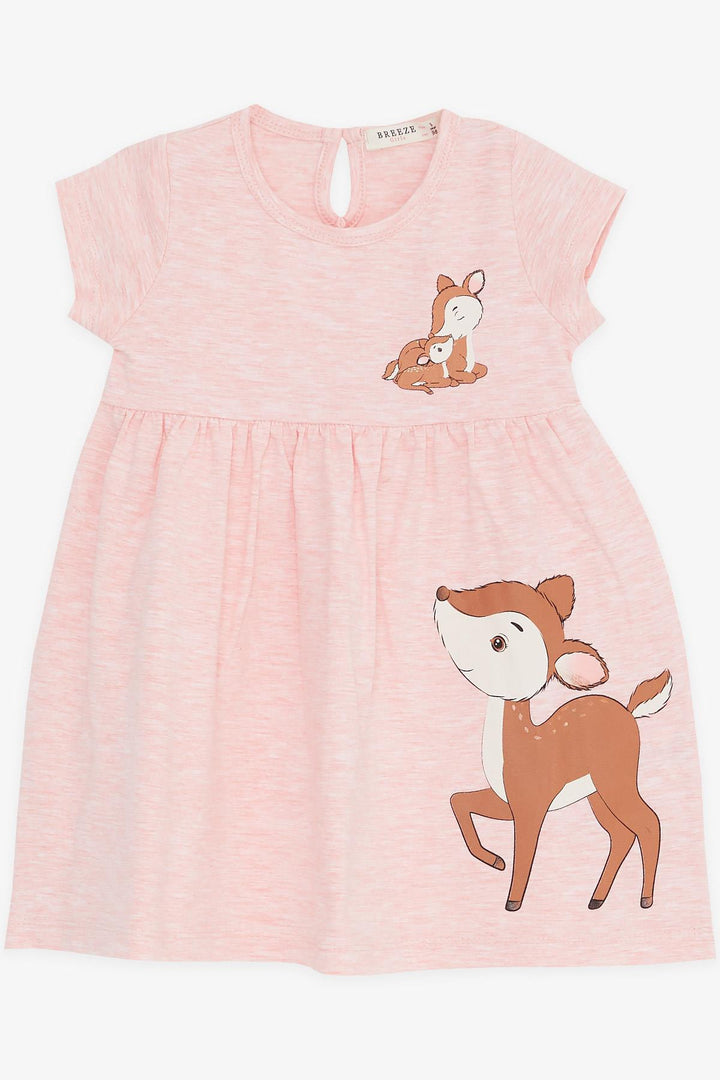 BRE Breeze Girl's Dress Cute Fawn Printed 1.5-5 Years, Salmon Melange - Vienna