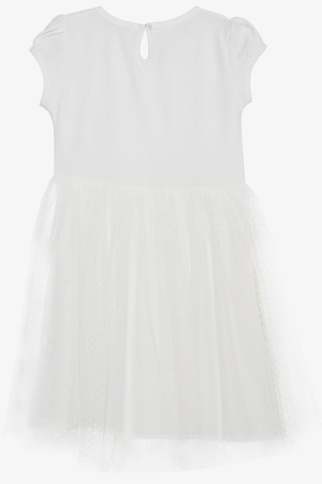 BRE Breeze Girl's Dress with Tulle Patterned Bow 4-9 Years, Ecru - Cholula de Rivadabia