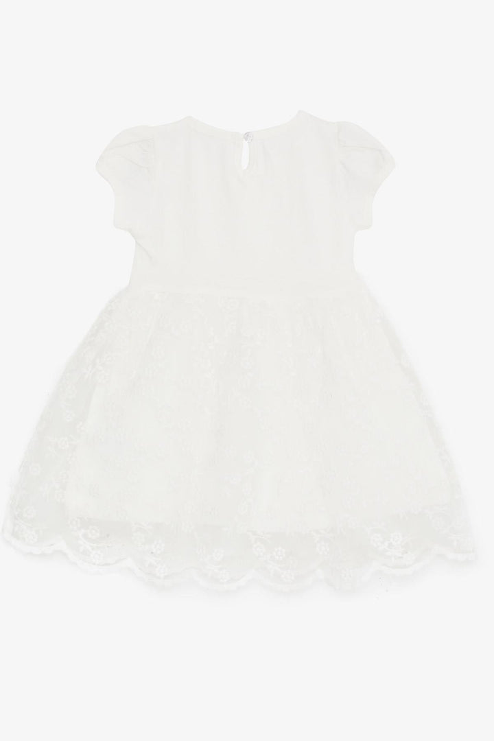 BRE Breeze Girl's Dress with Tulle Embroidery and Bow, 1.5-5 Years, Ecru - Antibes