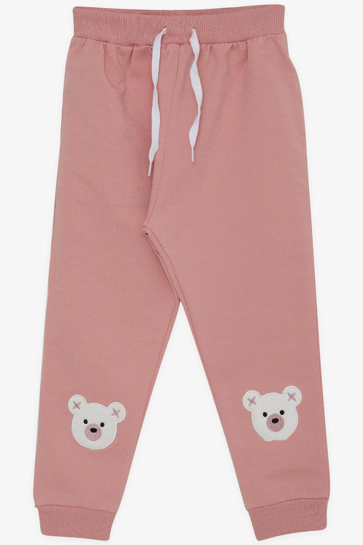 BRE Breeze Girl's Sweatpants with Cute Bear Embroidery, 1-4 Years Old, Pink - Avellino