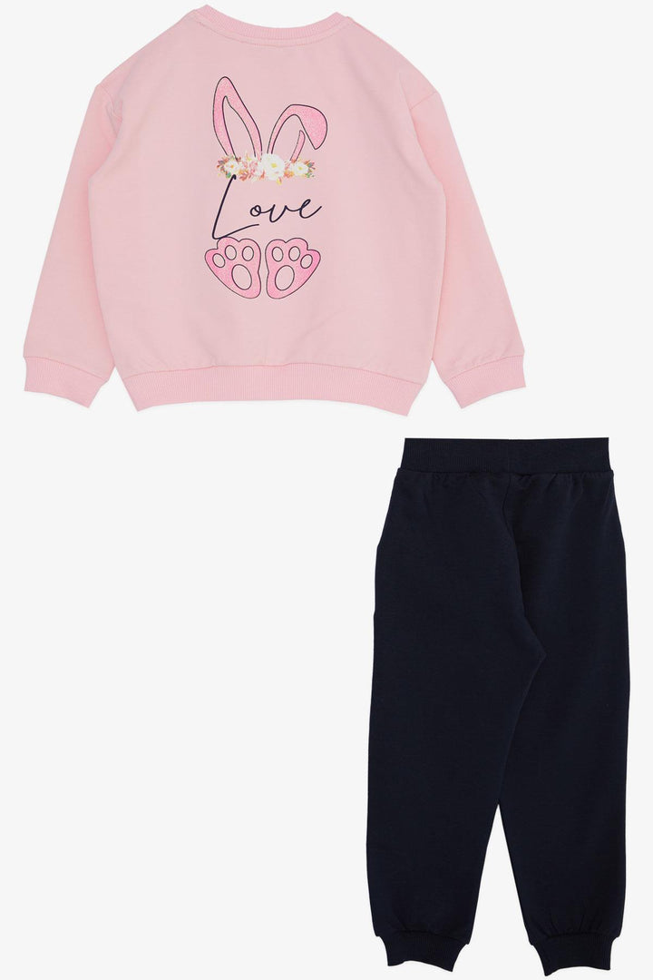 BRE Breeze Girl Child Tracksuit Set Back Turned Glittery Flower Bunny Printed 3-8 Years, Pink - Lynwood