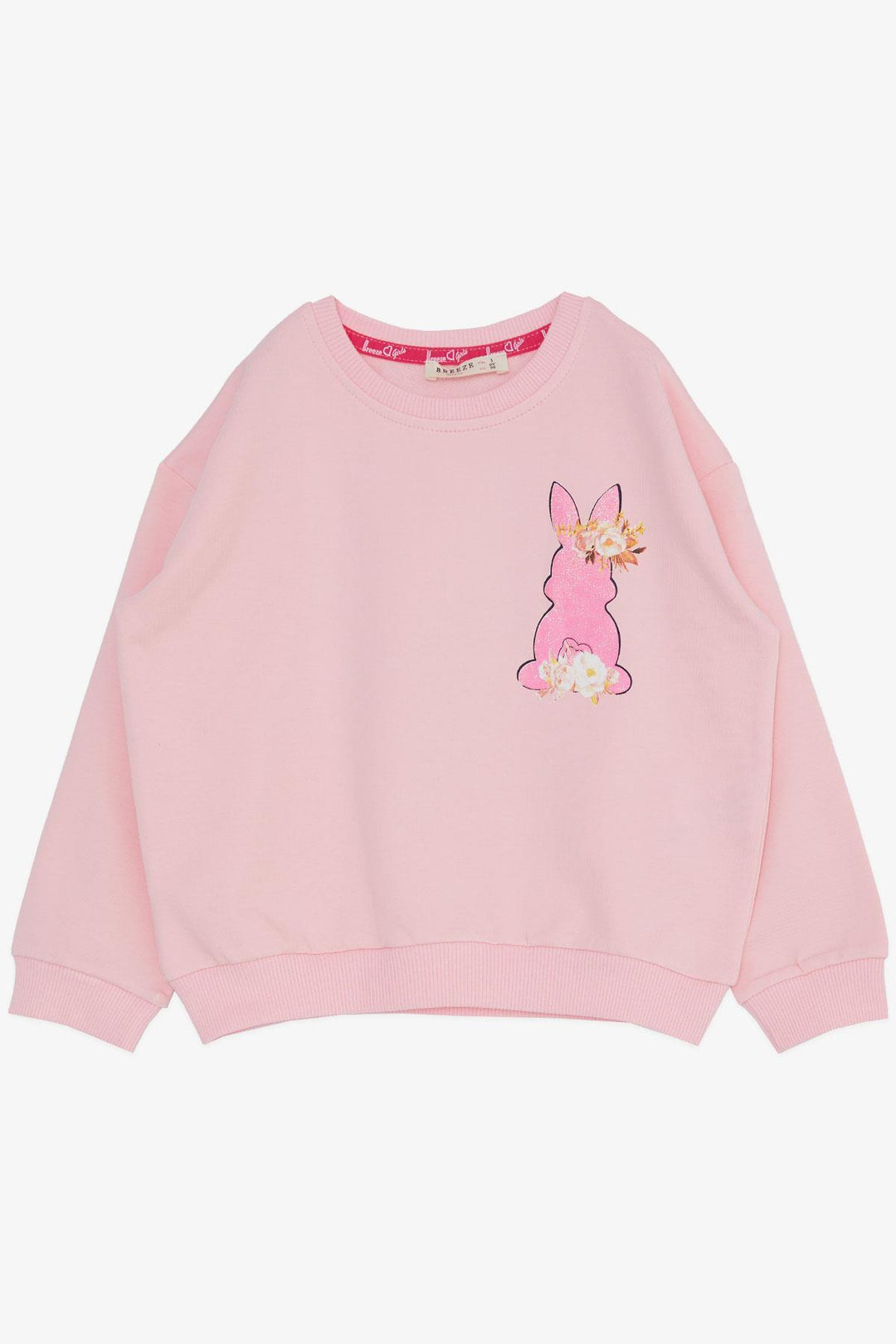 BRE Breeze Girl Child Tracksuit Set Back Turned Glittery Flower Bunny Printed 3-8 Years, Pink - Lynwood