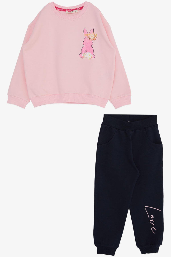 BRE Breeze Girl Child Tracksuit Set Back Turned Glittery Flower Bunny Printed 3-8 Years, Pink - Lynwood