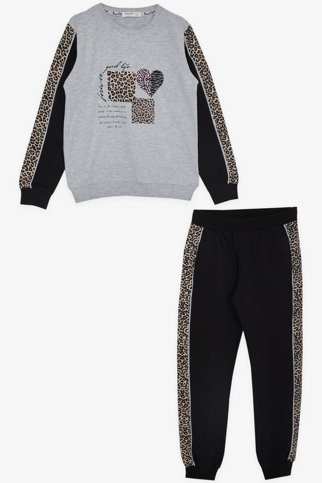 BRE Breeze Girl's Tracksuit Set Heart Printed 62 Years, Grey Melange - Bayreuth