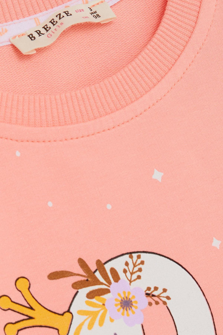 BRE Breeze Girl's Tracksuit Princess Swan Printed Floral 3-8 Years, Salmon - Everett